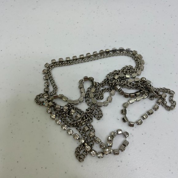 Chicos Chain Necklace Rhinestone Long Multi Strand Silver Tone 28 Inch - Picture 6 of 7